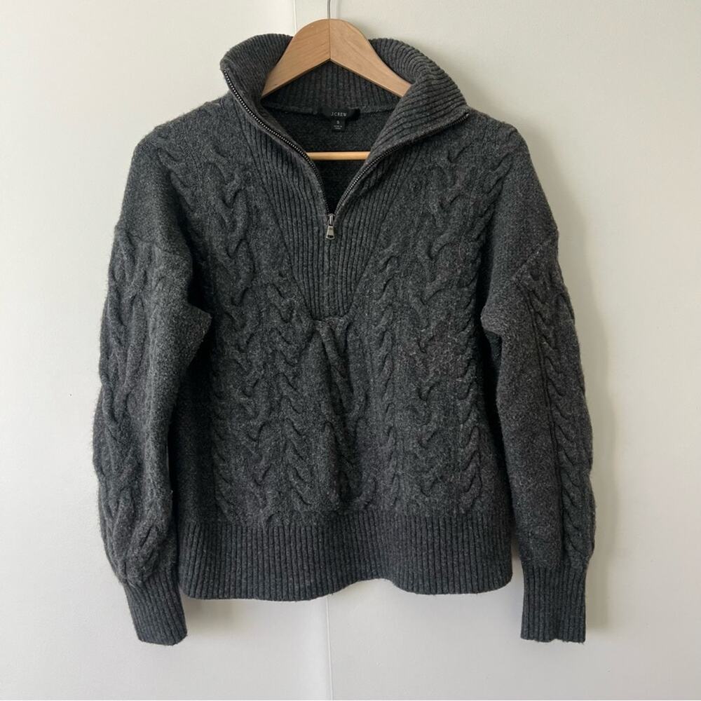 J. crew Women's Alpaca Merino Wool Half Zip Sweater Charcoal Gray Small $138